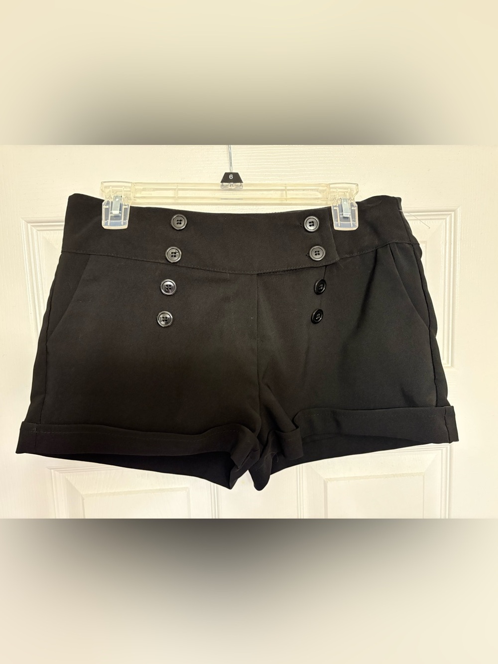 French Atmosphere Black High-Waist Button Detail Shorts